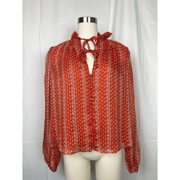 The East Order Red Floral Blouse Sheer Long Sleeve Work Business Casual Size M - Picture 1 of 8